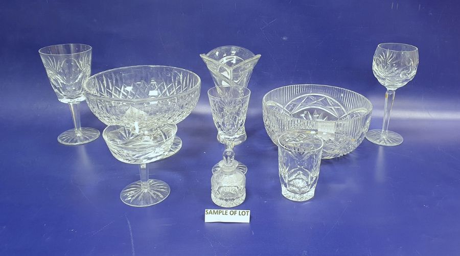 Waterford crystal cut part table service, 20th century, etched marks, cut with fans and petals,