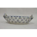 Caughley Worcester-style two-handled oviform basket printed 'CB3' mark, printed with the pinecone