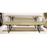 Vintage style beerkeller folding table and two benches painted green
