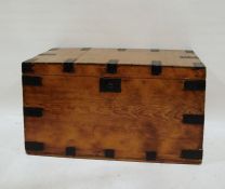 Pine and metal-bound trunk, 90cm x 50cm  Condition Report Scratches, dents and wear throughout.