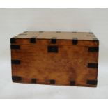 Pine and metal-bound trunk, 90cm x 50cm  Condition Report Scratches, dents and wear throughout.