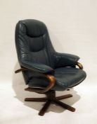 Modern office reception swivel reclining armchair in turquoise ground leather upholstery