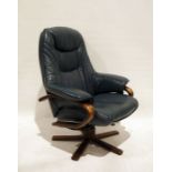 Modern office reception swivel reclining armchair in turquoise ground leather upholstery