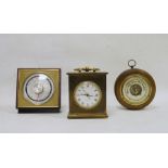 Oak cased wall-hanging barometer, a modern quartz mantel clock and a temperature and humidity