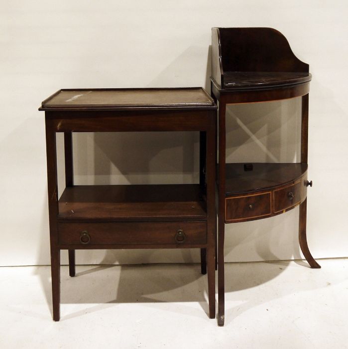 19th century mahogany corner washstand together with two-tier side table with drawer under (2)