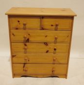 20th century pine chest of two short over four long drawers on bracket feet (85x40x97cm)