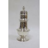 Silver baluster sugar caster with high domed pierced lid and reeded body, 19cm high, 5ozt