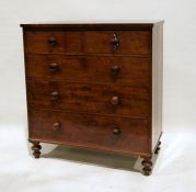 19th century mahogany chest of two short over three long drawers, on turned supports, 106cm x 114.