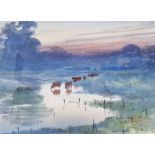 Watercolour Entitled verso cattle to water, indistinctly signed lower right, together with an Ink