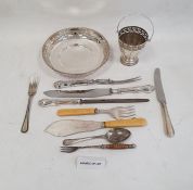 Silver plated swing handle basket, quantity of silver plated flatware, a silver plated bowl with