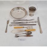 Silver plated swing handle basket, quantity of silver plated flatware, a silver plated bowl with