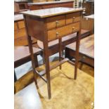 Late 19th/early 20th century mahogany and banded side table with three drawers, on square section