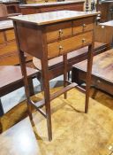 Late 19th/early 20th century mahogany and banded side table with three drawers, on square section