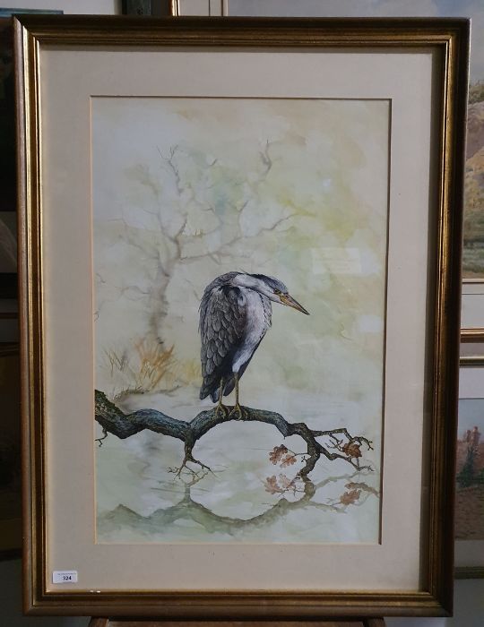 David Capewell (20th century) Watercolour Heron on branch, signed and dated '83 lower, 65cm x 42.5cm - Bild 2 aus 2