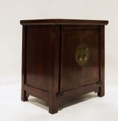 Two Chinese style eastern hardwood bedside cupboards with two doors together with one further