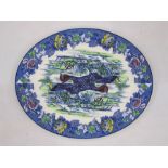 Woods Burslem pottery meat/turkey plate decorated with turkeys to the centre and floral border, 54cm