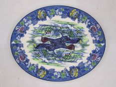 Woods Burslem pottery meat/turkey plate decorated with turkeys to the centre and floral border, 54cm