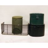 Two tin hat boxes, spark guard and a linen basket (4)