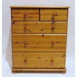 20th century pine chest of two short over three long drawers on bun feet (79x44x 97cm) together with