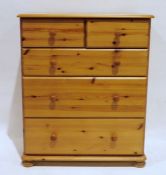 20th century pine chest of two short over three long drawers on bun feet (79x44x 97cm) together with