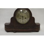 Early 20th century oak Art Deco-style mantel clock with Arabic numerals to the dial