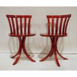 Set of four Edsbyverken Swedish chairs with slat backs, circular seats to swept supports (4)