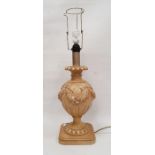 Italian carved wood table lamp, urn shaped with everted rim above ovoid body, all carved with floral
