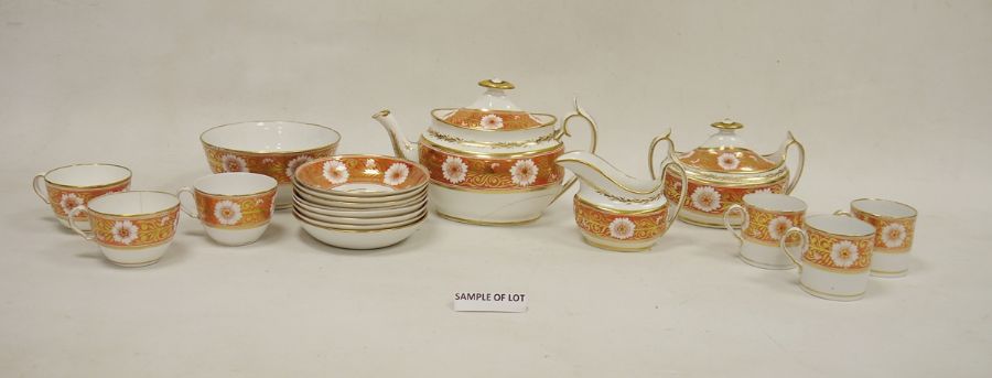 Spode porcelain orange ground part tea and coffee service, circa 1815, iron-red, pattern no.878,