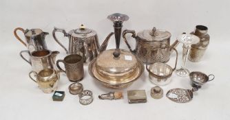 Sliver plated tea wares, vases and assorted metal ware, including silver-plated Victorian engraved