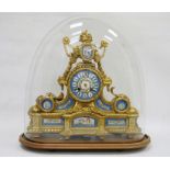 French gilt metal and porcelain mantel clock, the porcelain dial with Roman numerals, the movement