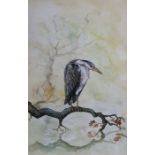 David Capewell (20th century) Watercolour Heron on branch, signed and dated '83 lower, 65cm x 42.5cm