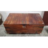 20th century Eastern hardwood trunk with lift-up compartment and single drawer under, on turned