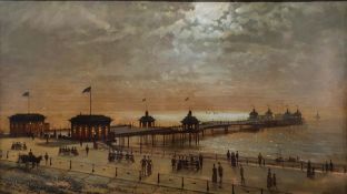 Wallace Stewart (19th century school) Oil on canvas Pier with figures to the foreground, signed