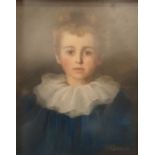 Sybil M Dowie  (Act.1893-1904) Pastel drawing Head and shoulders of a boy in Pierrot costume, signed