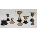George V small silver two-handled trophy Birmingham 1913, another Birmingham 1929, two miniature