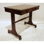 Mahogany side table, the rectangular top with moulded edge above single drawer, on end supports