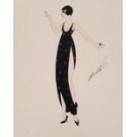 Romain de Tirtoff (Erte) Gouache study Full length portrait of a lady signed to the right Erte