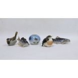 Four Royal Copenhagen models comprising a robin, another bird and two fish of animals, largest 8cm