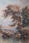 J W Ferguson (19th century) Watercolour Horses watering at a stream, signed lower right, 24cm x 16cm