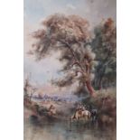 J W Ferguson (19th century) Watercolour Horses watering at a stream, signed lower right, 24cm x 16cm