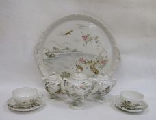 Japanese eggshell porcelain tete-a-tete tea service to include teapot, lidded cream jug, lidded