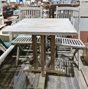 Wooden garden table and two folding wooden garden chairs (3)