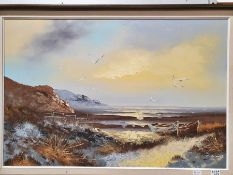 R. Thomas Oil on canvas Coastal scene, signed lower right together with Som Bhong Oil on canvas