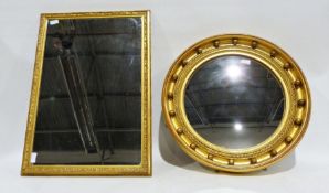 Modern gilt circular wall mirror together with a gilt rectangular wall mirror, watercolour of