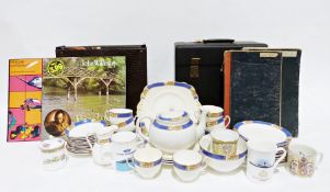 Small collection of Allerton's chinaware, a case of LP's, assorted linen and embroidery/lacework