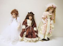 The Palmary Collection collectors doll, and two other porcelain collectors dolls and a Pelham Puppet