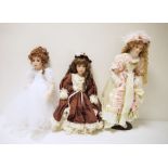 The Palmary Collection collectors doll, and two other porcelain collectors dolls and a Pelham Puppet