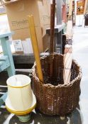 Wicker trolley, an umbrella, a table lamp, etc.