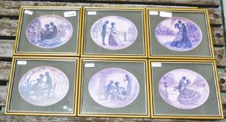Six "Yesterday's Dreams" silhouette prints, after Enid Elliot Linder, depicting romantic scenes