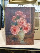 Oil on panel Still life study of roses in a vase together with Two further oil paintings on board of